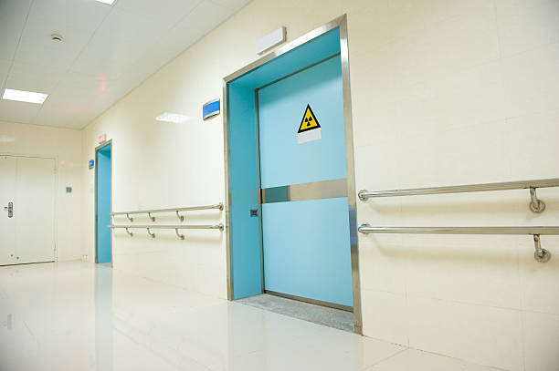 corridor in hospital with doors.